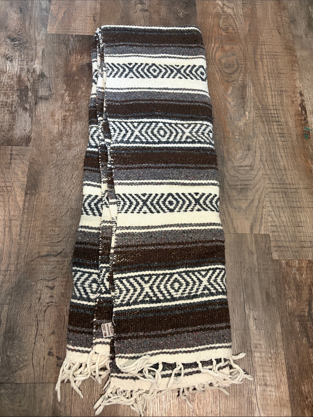 Woven Mexican Falsa Throw Blanket in Cream and Brown 48" x 72"